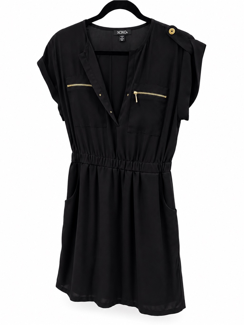 XOXO Black Zip Detail Elastic Waist Dress Size M